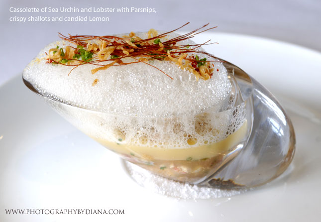     photo of: Ken Oringer -  Cassolette of Sea Urchin and Lobster with Parsnips, crispy shallots and candied Lemon 